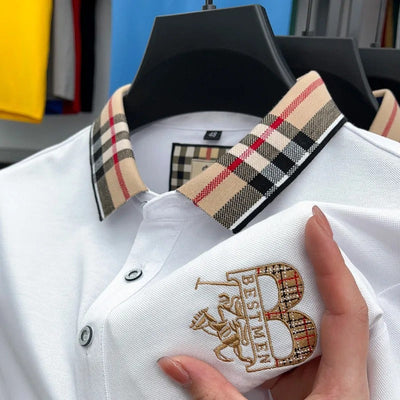 Luxury Designer Polo Shirt with Checkered Collar