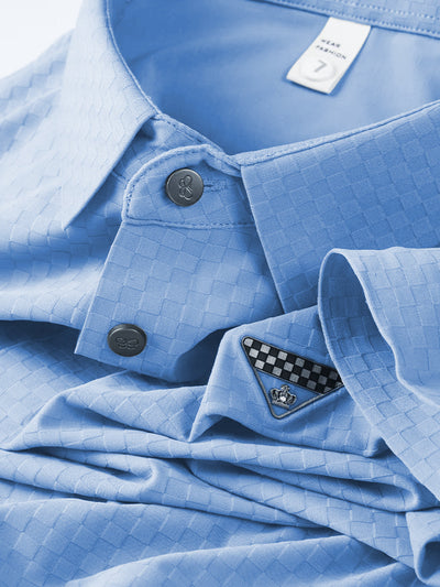 Elegant Check-Pattern T-Shirt with Badge Detail