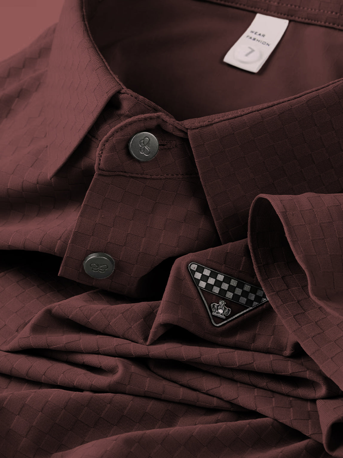 Elegant Check-Pattern T-Shirt with Badge Detail