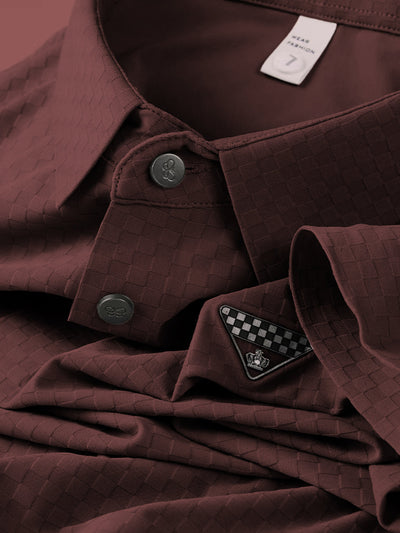 Elegant Check-Pattern T-Shirt with Badge Detail