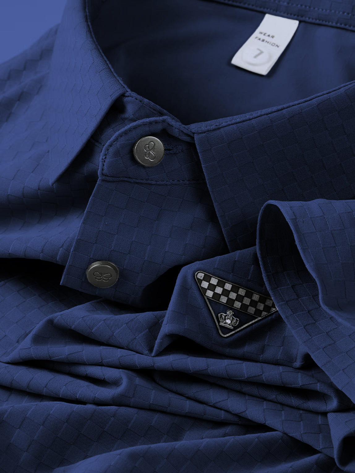 Elegant Check-Pattern T-Shirt with Badge Detail