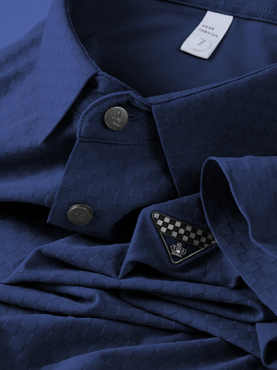 Elegant Check-Pattern T-Shirt with Badge Detail