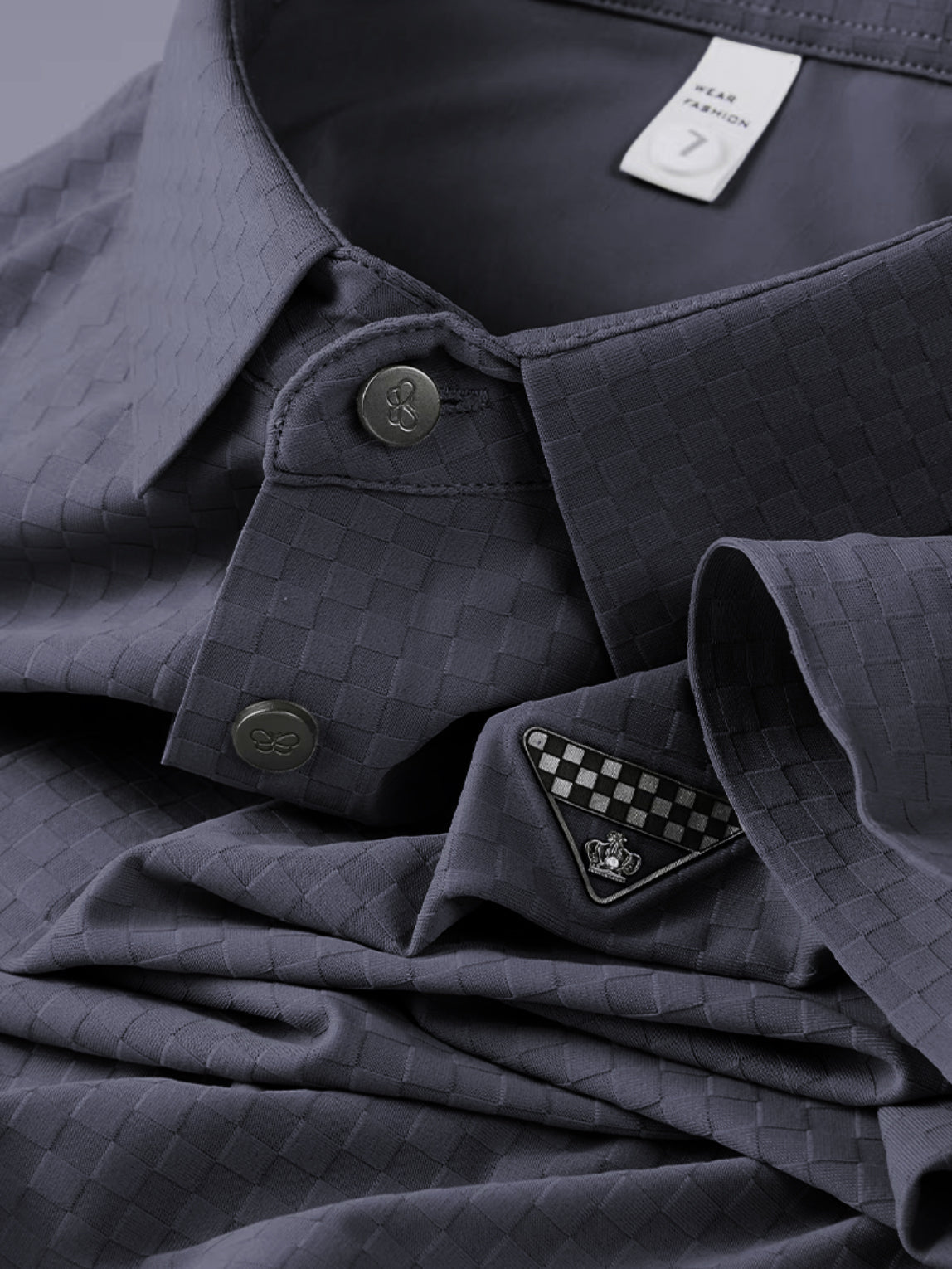 Elegant Check-Pattern T-Shirt with Badge Detail