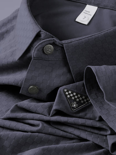 Elegant Check-Pattern T-Shirt with Badge Detail