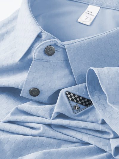 Elegant Check-Pattern T-Shirt with Badge Detail