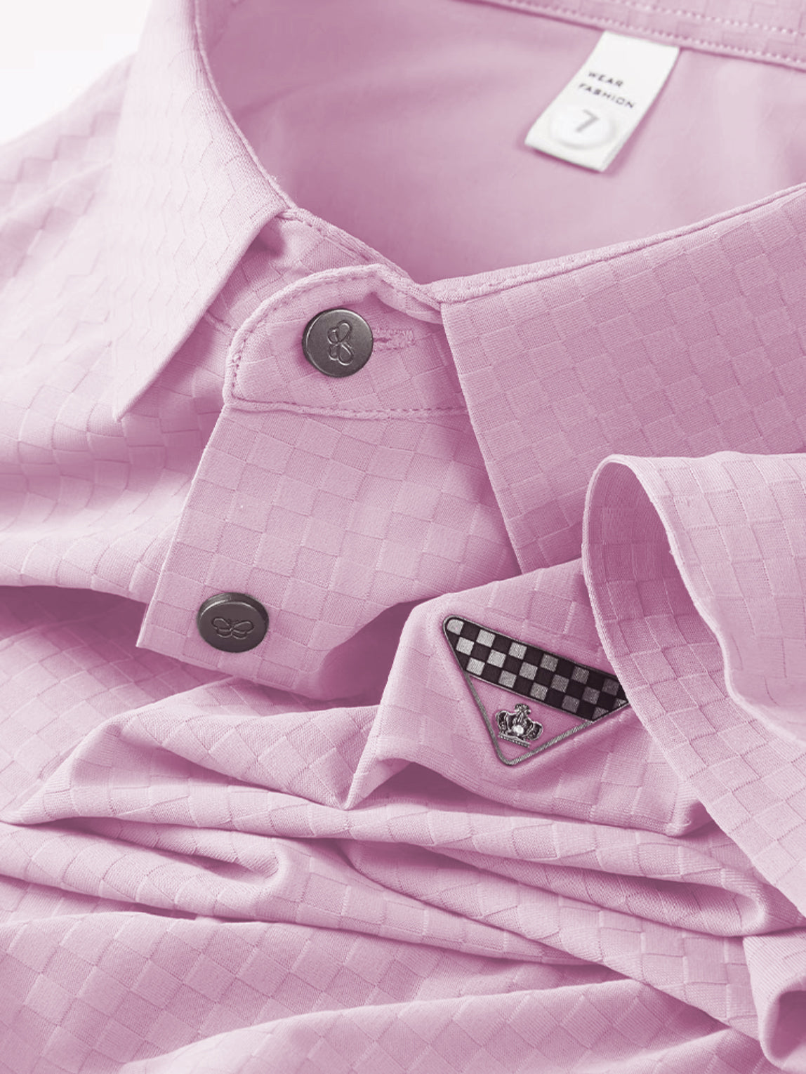 Elegant Check-Pattern T-Shirt with Badge Detail