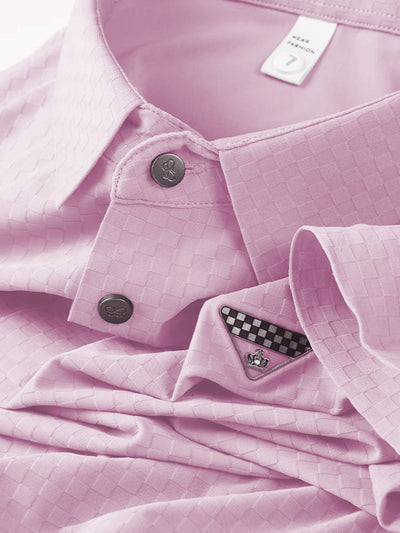 Elegant Check-Pattern T-Shirt with Badge Detail