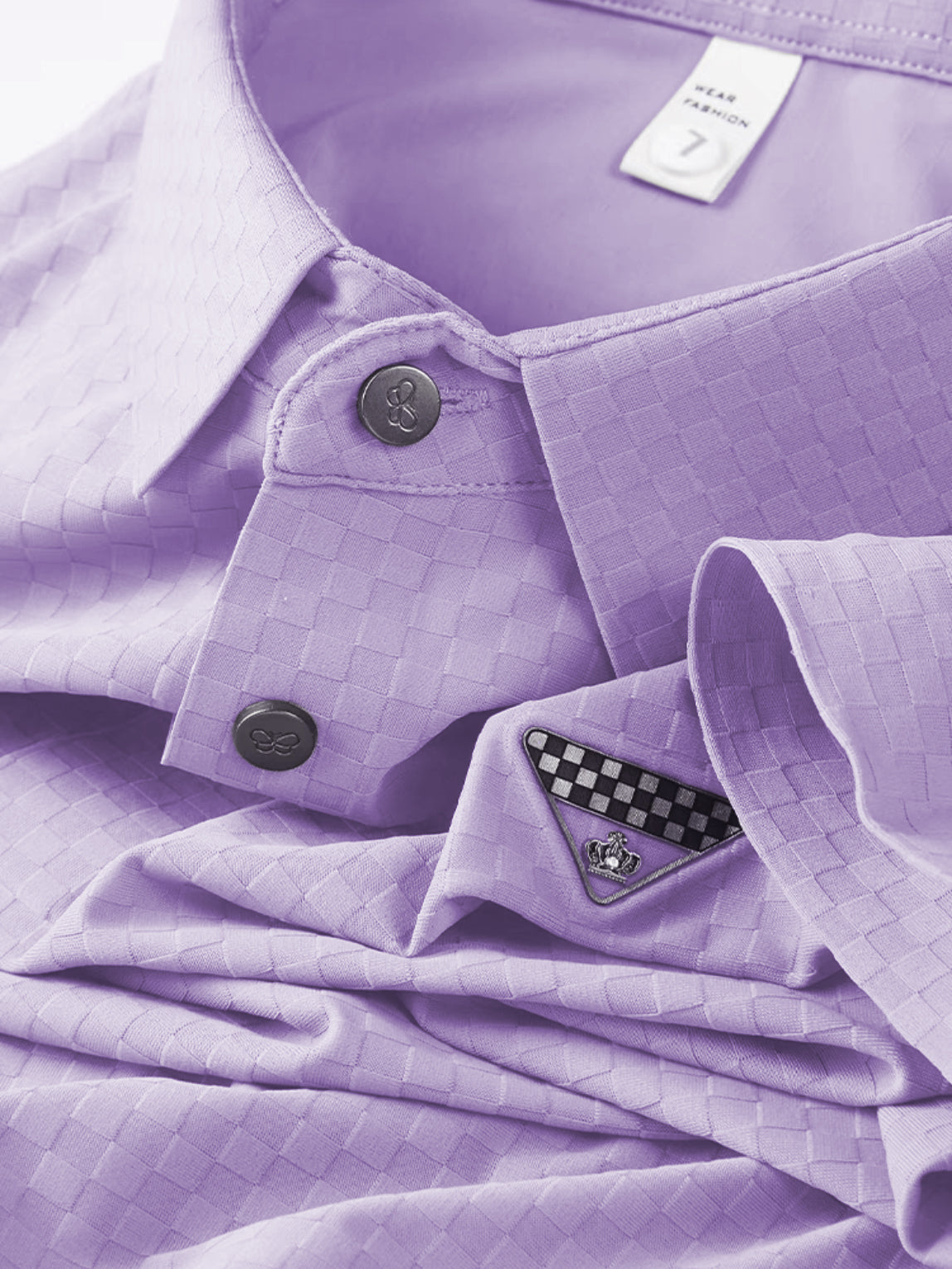 Elegant Check-Pattern T-Shirt with Badge Detail
