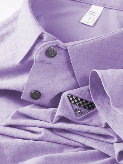 Elegant Check-Pattern T-Shirt with Badge Detail