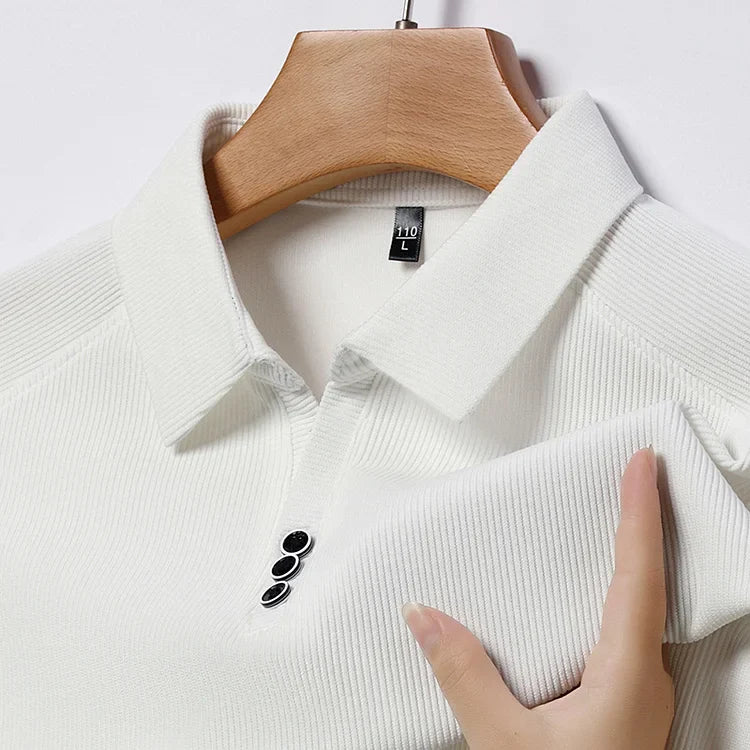 Ribbed Knit Polo Shirt with Button Detail