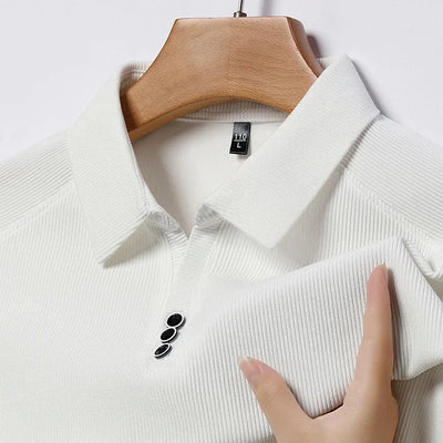 Ribbed Knit Polo Shirt with Button Detail