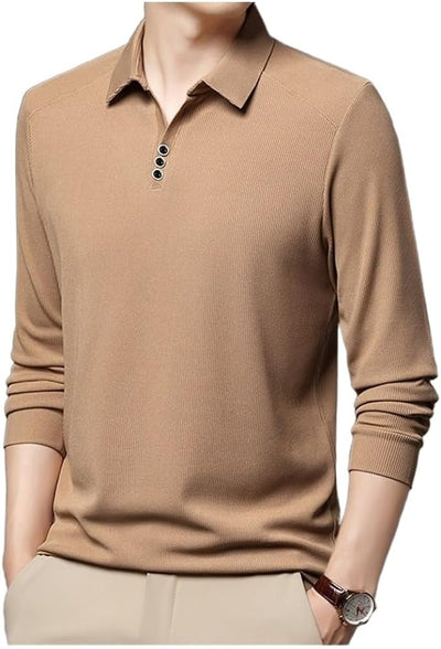 Ribbed Knit Polo Shirt with Button Detail