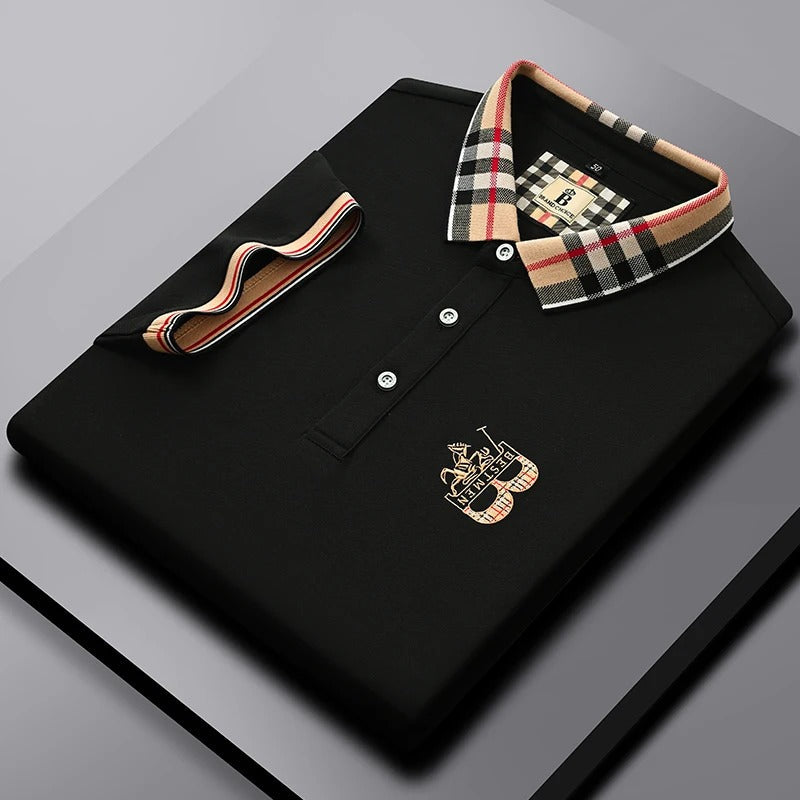 Luxury Designer Polo Shirt with Checkered Collar