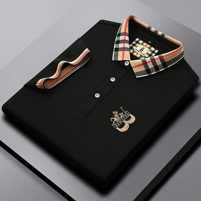 Luxury Designer Polo Shirt with Checkered Collar