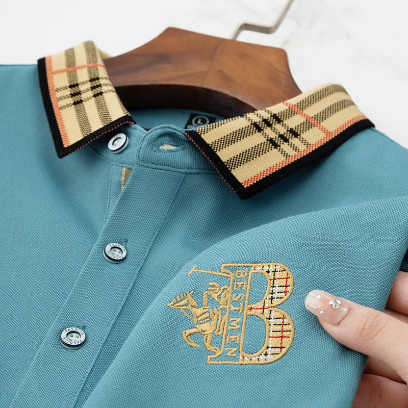 Luxury Designer Polo Shirt with Checkered Collar