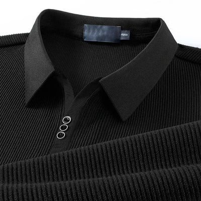 Ribbed Knit Polo Shirt with Button Detail
