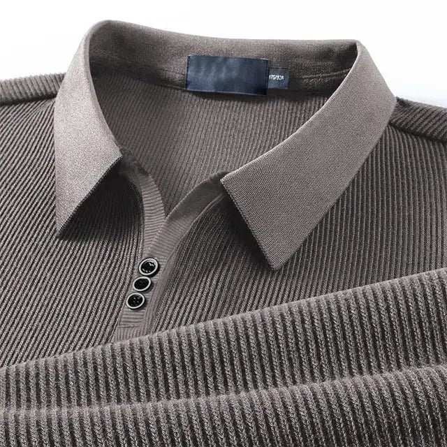 Ribbed Knit Polo Shirt with Button Detail