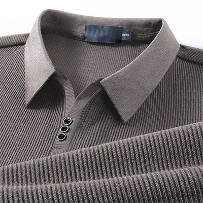 Ribbed Knit Polo Shirt with Button Detail