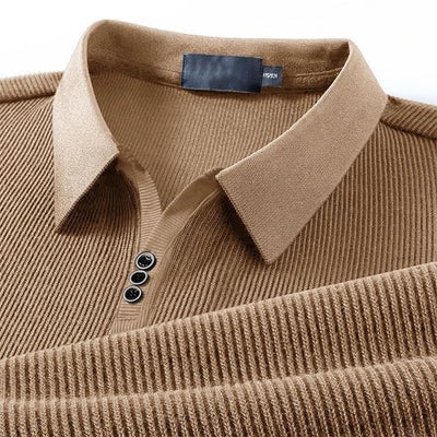 Ribbed Knit Polo Shirt with Button Detail