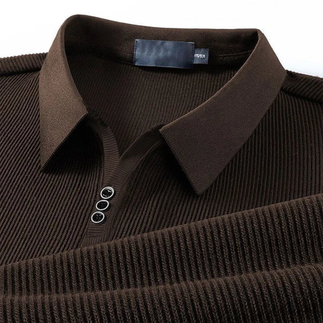 Ribbed Knit Polo Shirt with Button Detail