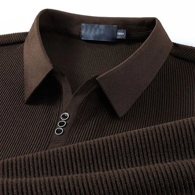 Ribbed Knit Polo Shirt with Button Detail