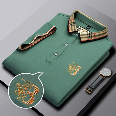 Premium Cotton Polo with Iconic Plaid Collar
