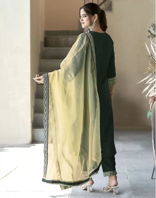 Designer Wine Kurta Set with Contrast Gold Organza Dupatta