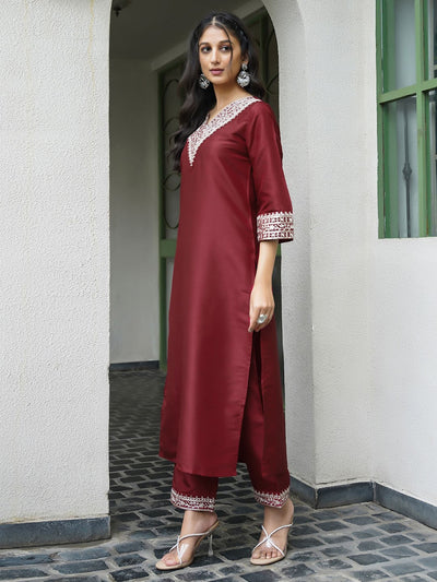 Designer Wine Kurta Set with Contrast Gold Organza Dupatta