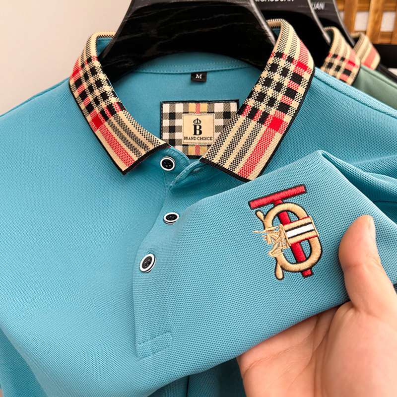 Lavish Two-Tone Tweed Plaid Collar Polo T-Shirts