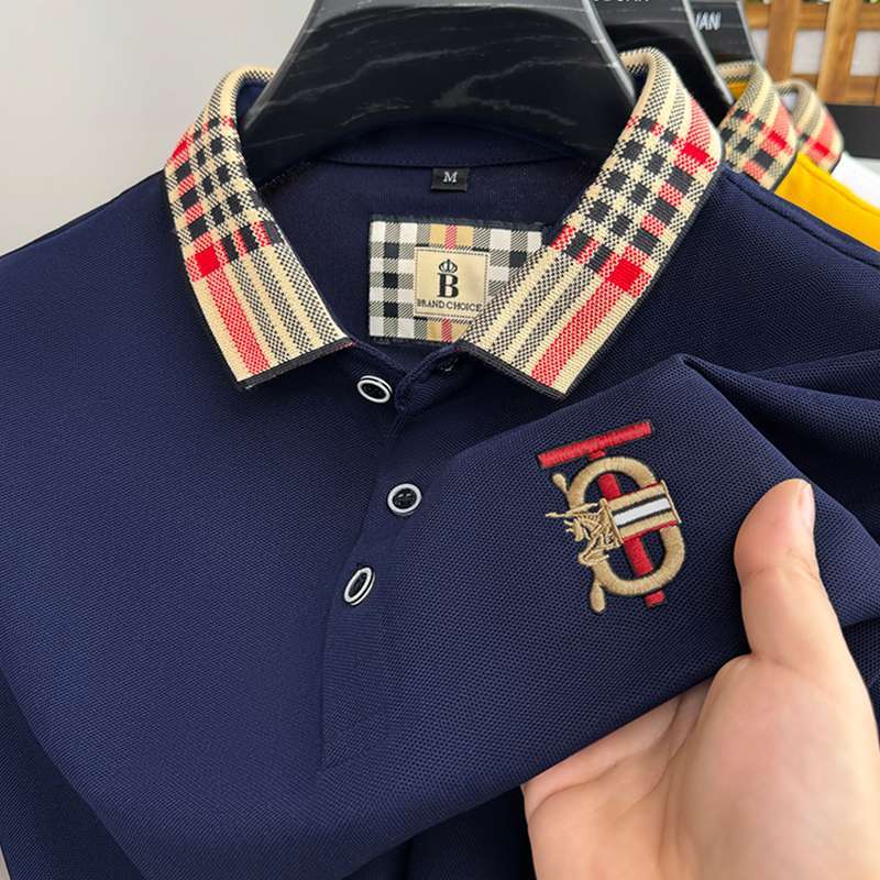 Lavish Two-Tone Tweed Plaid Collar Polo T-Shirts