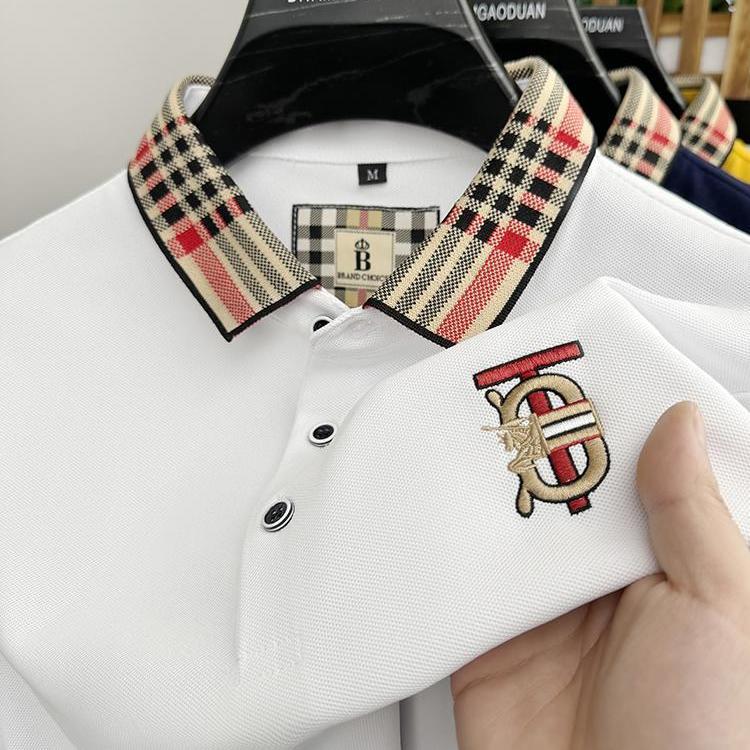 Lavish Two-Tone Tweed Plaid Collar Polo T-Shirts