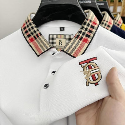 Lavish Two-Tone Tweed Plaid Collar Polo T-Shirts