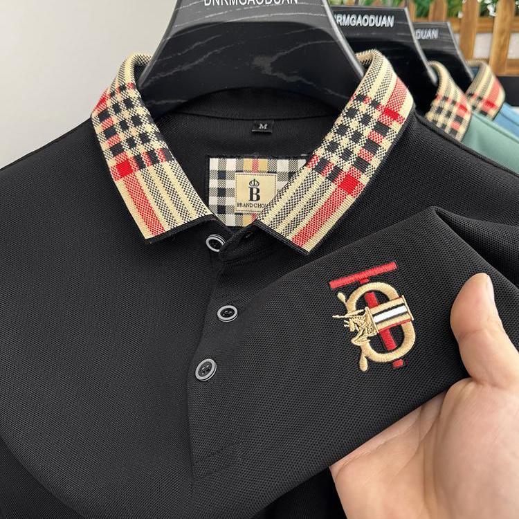 Lavish Two-Tone Tweed Plaid Collar Polo T-Shirts