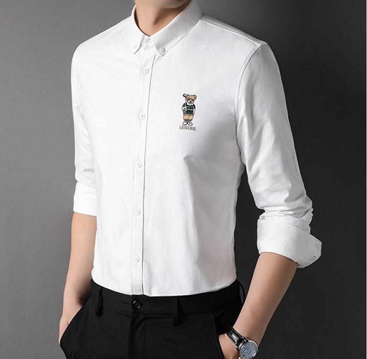 Embroidered Golf Bear Motif Cotton Polo Shirt