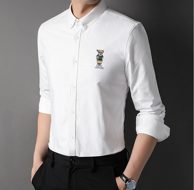 Embroidered Golf Bear Motif Cotton Polo Shirt