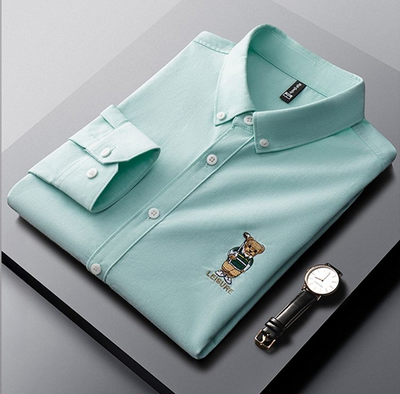 Embroidered Golf Bear Motif Cotton Polo Shirt