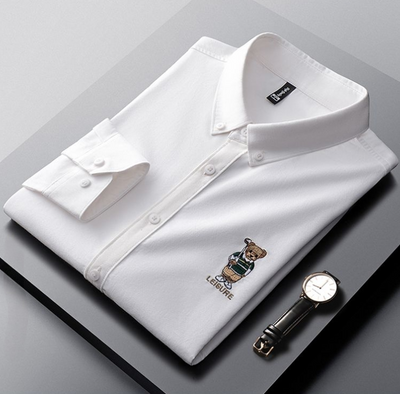 Embroidered Golf Bear Motif Cotton Polo Shirt