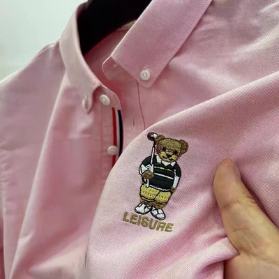 Embroidered Golf Bear Motif Cotton Polo Shirt