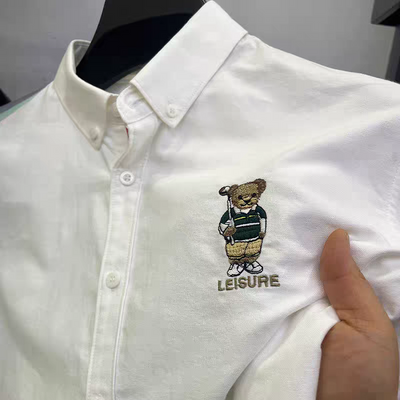 Embroidered Golf Bear Motif Cotton Polo Shirt