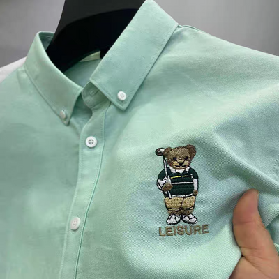 Embroidered Golf Bear Motif Cotton Polo Shirt