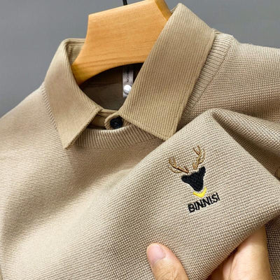 Antler Emblem Textured Polo Knit