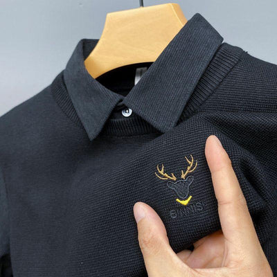 Antler Emblem Textured Polo Knit