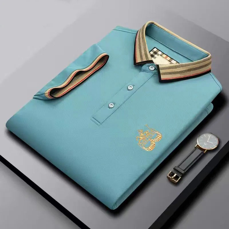 Luxury Designer Polo Shirt with Checkered Collar