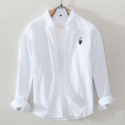Men’s Casual Button-Down  Cotton Shirt with Icon Patch