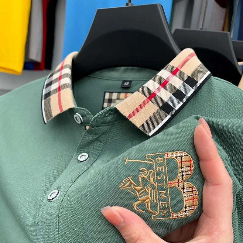 Luxury Designer Polo Shirt with Checkered Collar