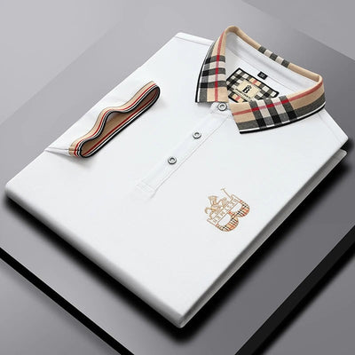 Luxury Designer Polo Shirt with Checkered Collar