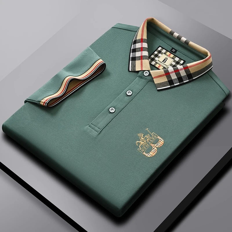 Luxury Designer Polo Shirt with Checkered Collar
