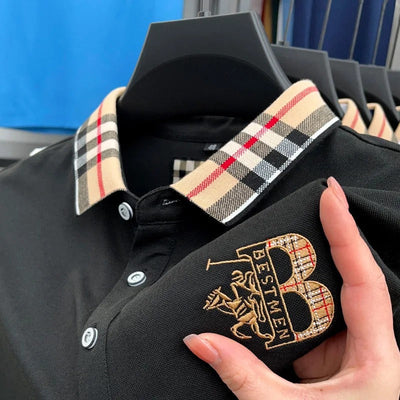 Luxury Designer Polo Shirt with Checkered Collar