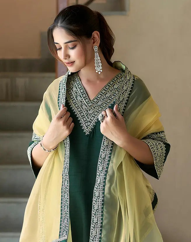 Designer Wine Kurta Set with Contrast Gold Organza Dupatta